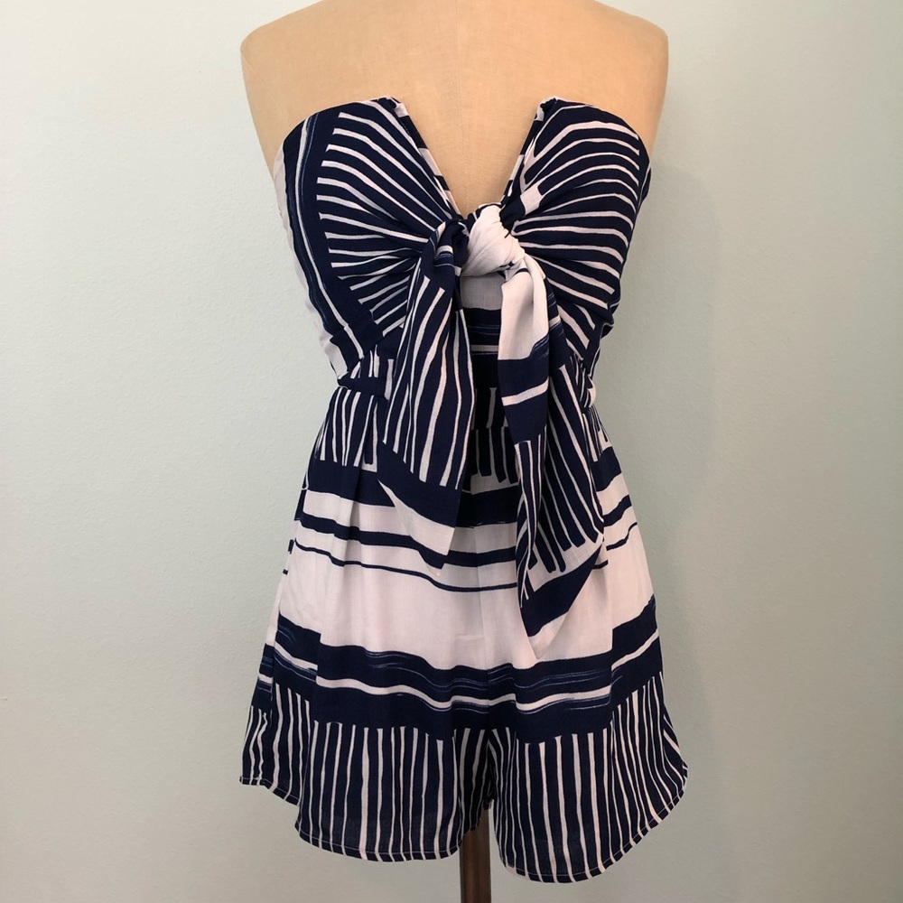Navy and white Romper with tie front